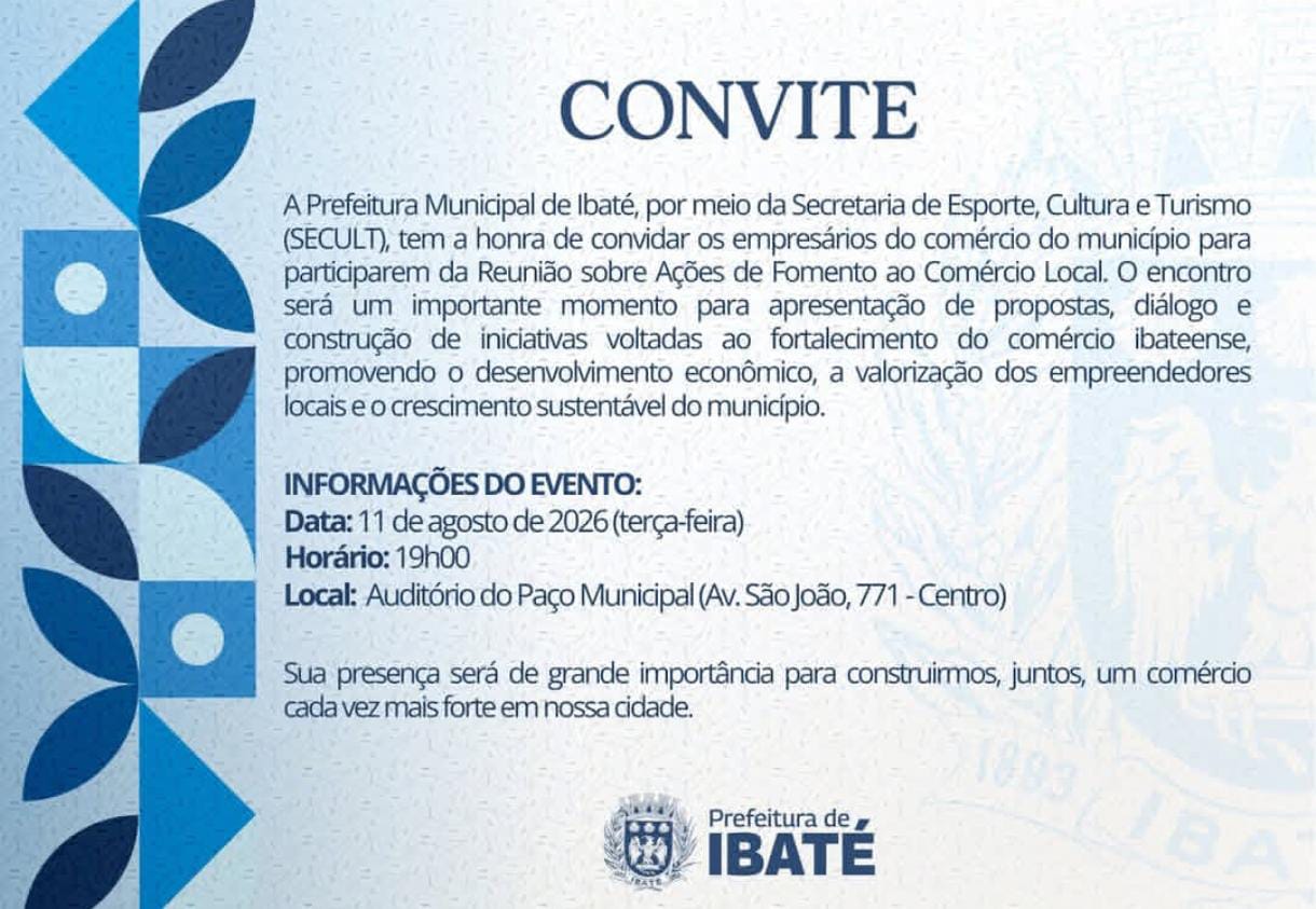 📌 Prefeitura de Ibaté convida população para reunião sobre o comércio local