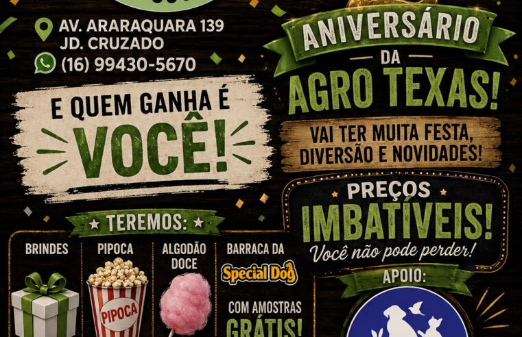 📌 AgroTexas comemora 2º aniversário com uma festa especial neste sábado! 🐾🤠