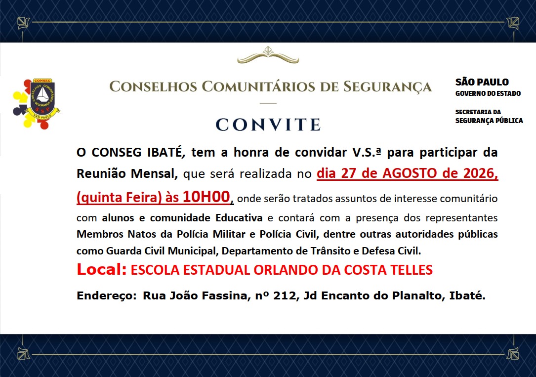 📌 CONSEG Ibaté convoca população para reunião mensal de segurança