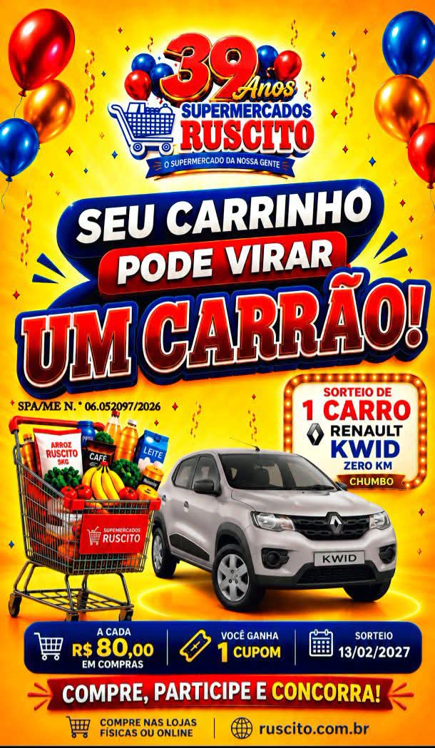 🚗✨ INICIA HOJE A CAMPANHA DO CARRO ZERO KM DOS SUPERMERCADOS RUSCITO