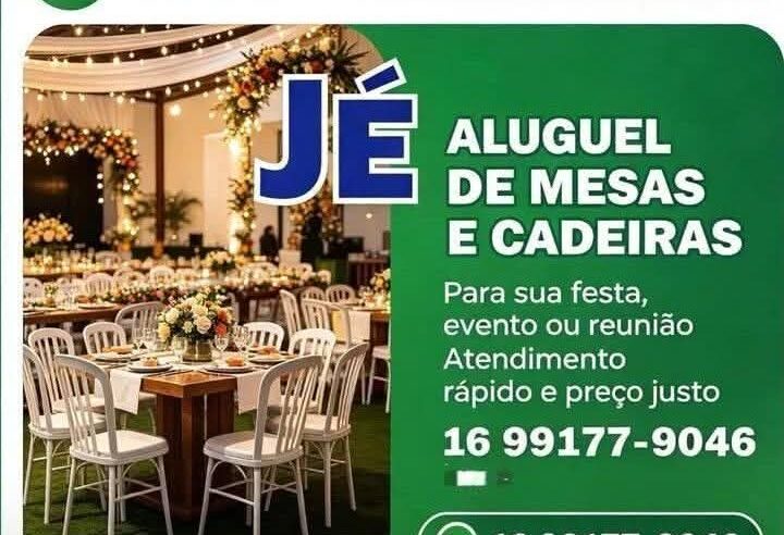 🎉 JÉ Aluguel de Mesas e Cadeiras: referência em Ibaté e região!