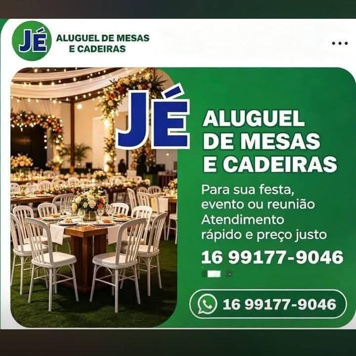 🎉 JÉ Aluguel de Mesas e Cadeiras: referência em Ibaté e região!