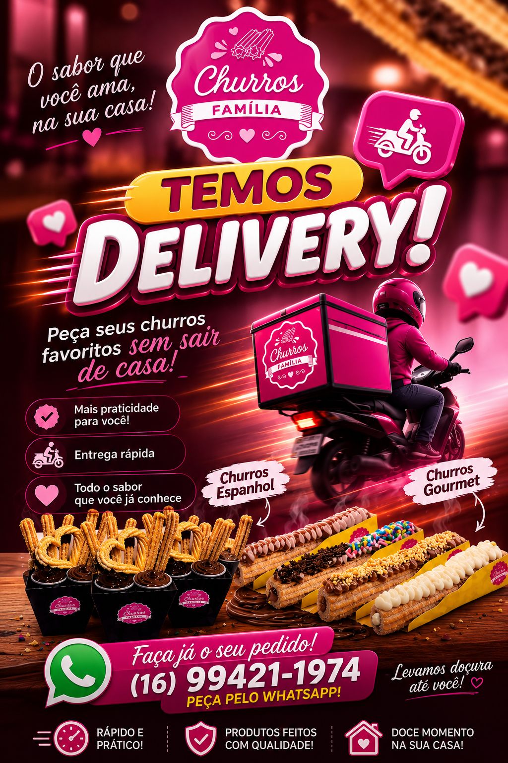 🍩 CHURROS FAMÍLIA — DELIVERY NA SUA CASA! 🏍️💨