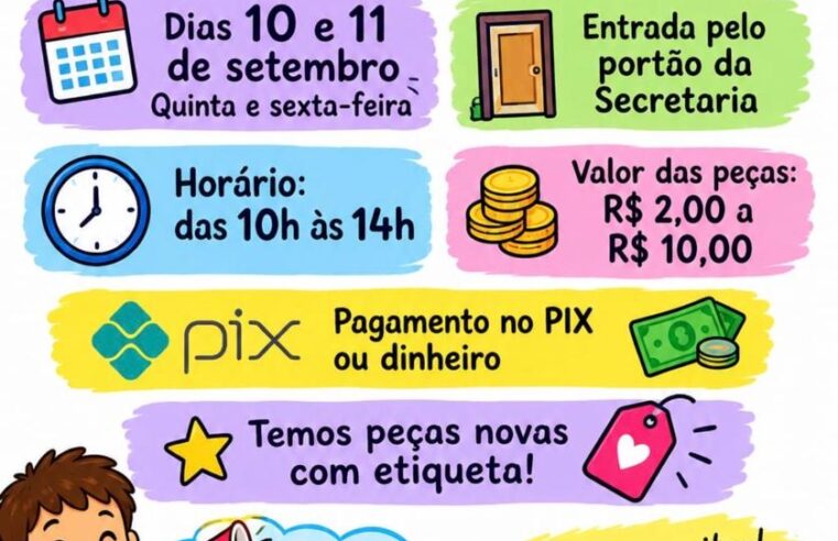 📌 Bazar da Escola Vera Trinta Pulcinelli acontece nesta quinta e sexta-feira no Jardim Icaraí