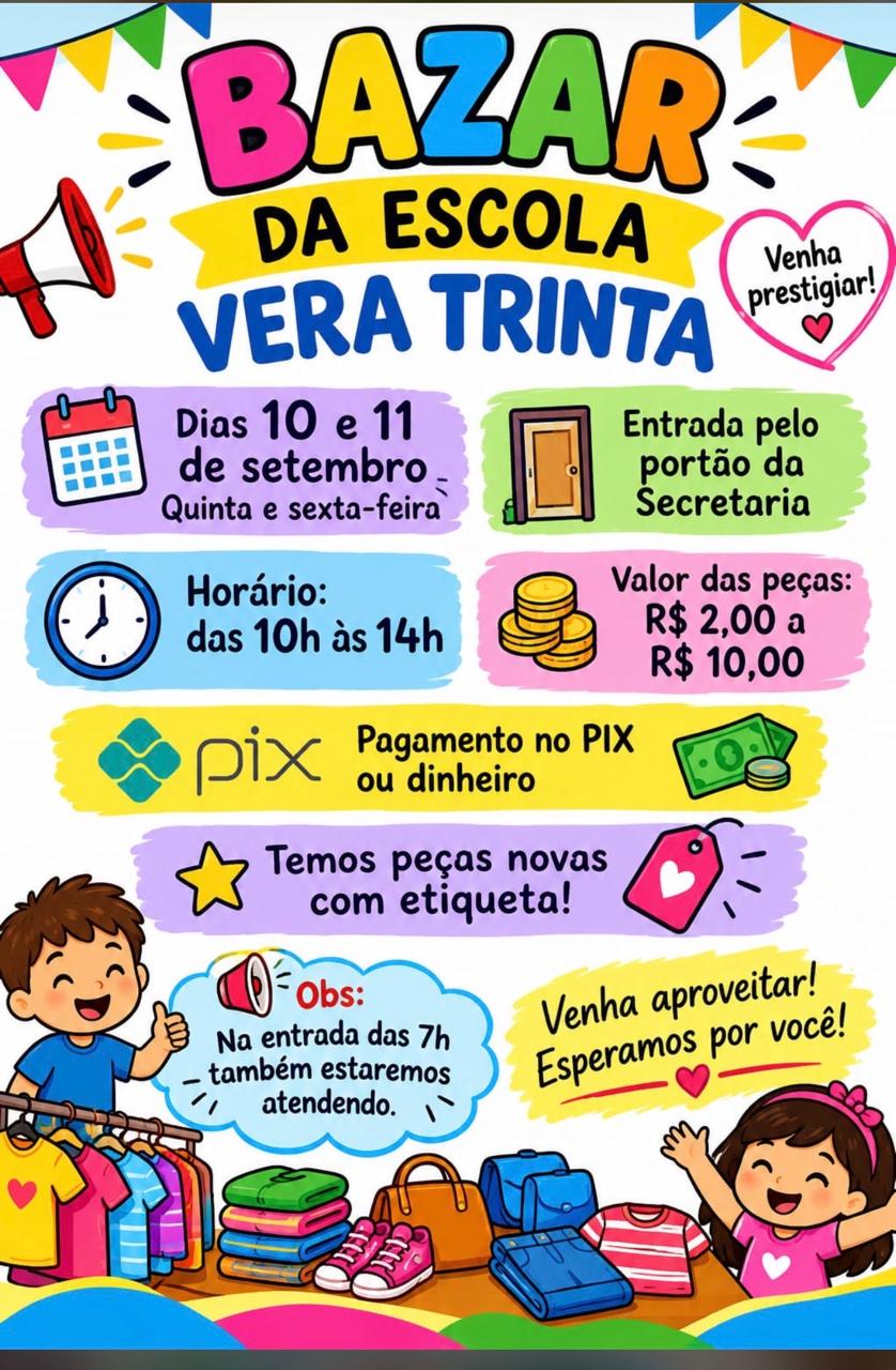📌 Bazar da Escola Vera Trinta Pulcinelli acontece nesta quinta e sexta-feira no Jardim Icaraí