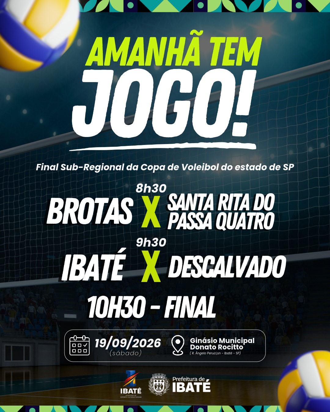 🏐 IBATÉ ENTRA EM QUADRA NESTE SÁBADO EM BUSCA DA VAGA NA FINAL DA COPA DE VOLEIBOL
