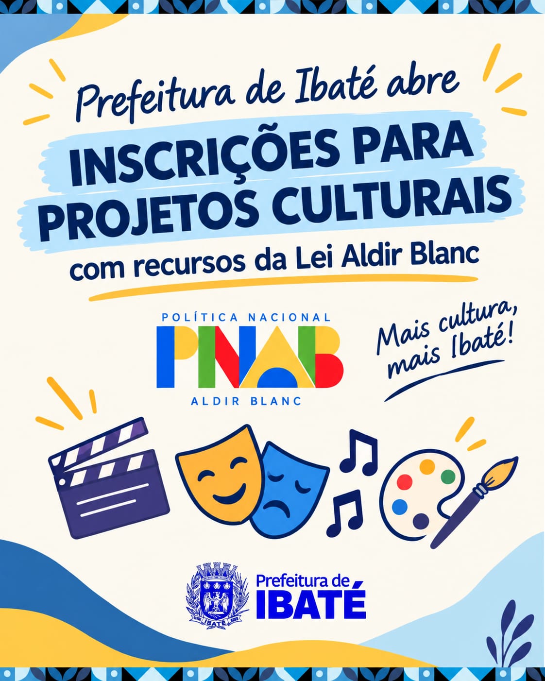 📌 Ibaté abre inscrições para 54 projetos culturais com recursos da Lei Aldir Blanc