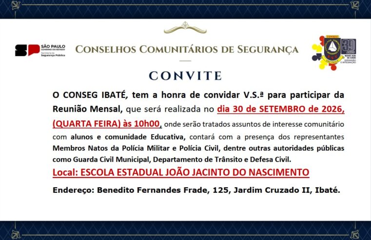 📌 CONSEG IBATÉ CONVIDA A POPULAÇÃO PARA REUNIÃO MENSAL NESTA QUARTA-FEIRA