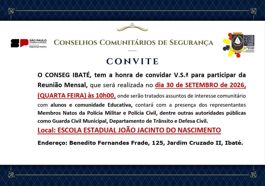 📌 CONSEG IBATÉ CONVIDA A POPULAÇÃO PARA REUNIÃO MENSAL NESTA QUARTA-FEIRA