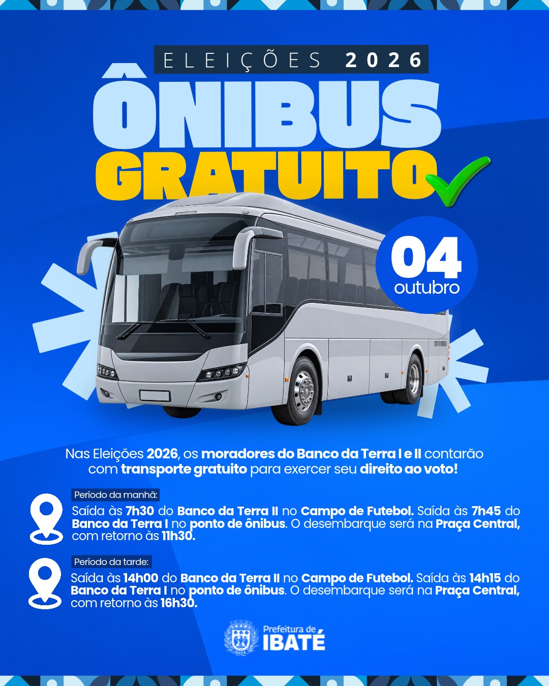 📌 Ibaté disponibiliza transporte gratuito para moradores do Banco da Terra no dia das Eleições 2026