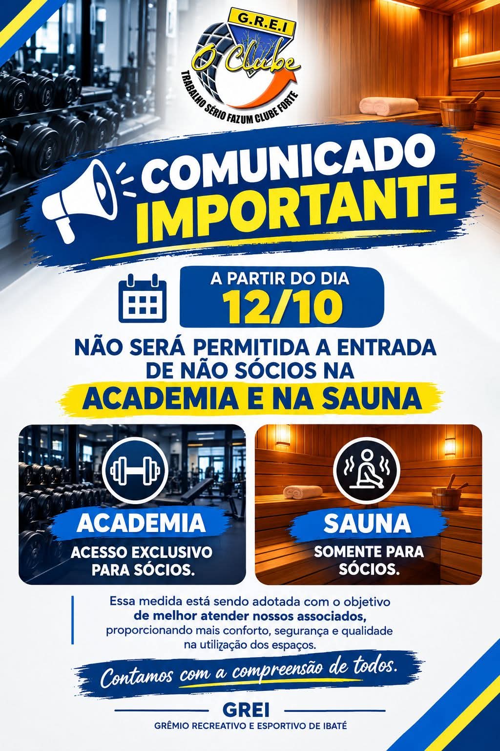 📌 GREI restringe acesso à academia e à sauna para não sócios