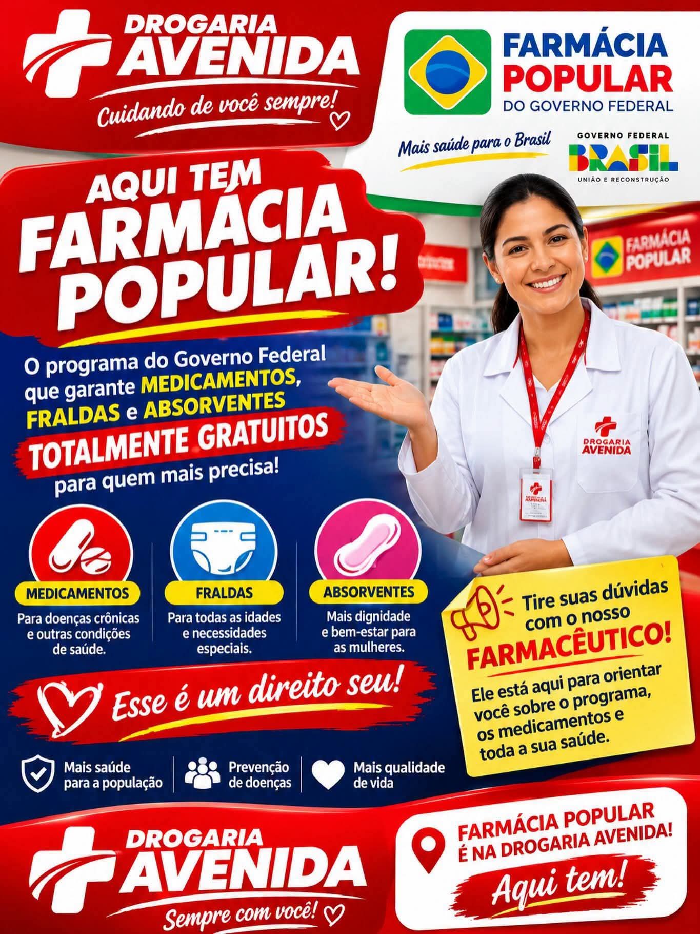 Drogaria Avenida é referência em farmácia popular com medicamentos de graça