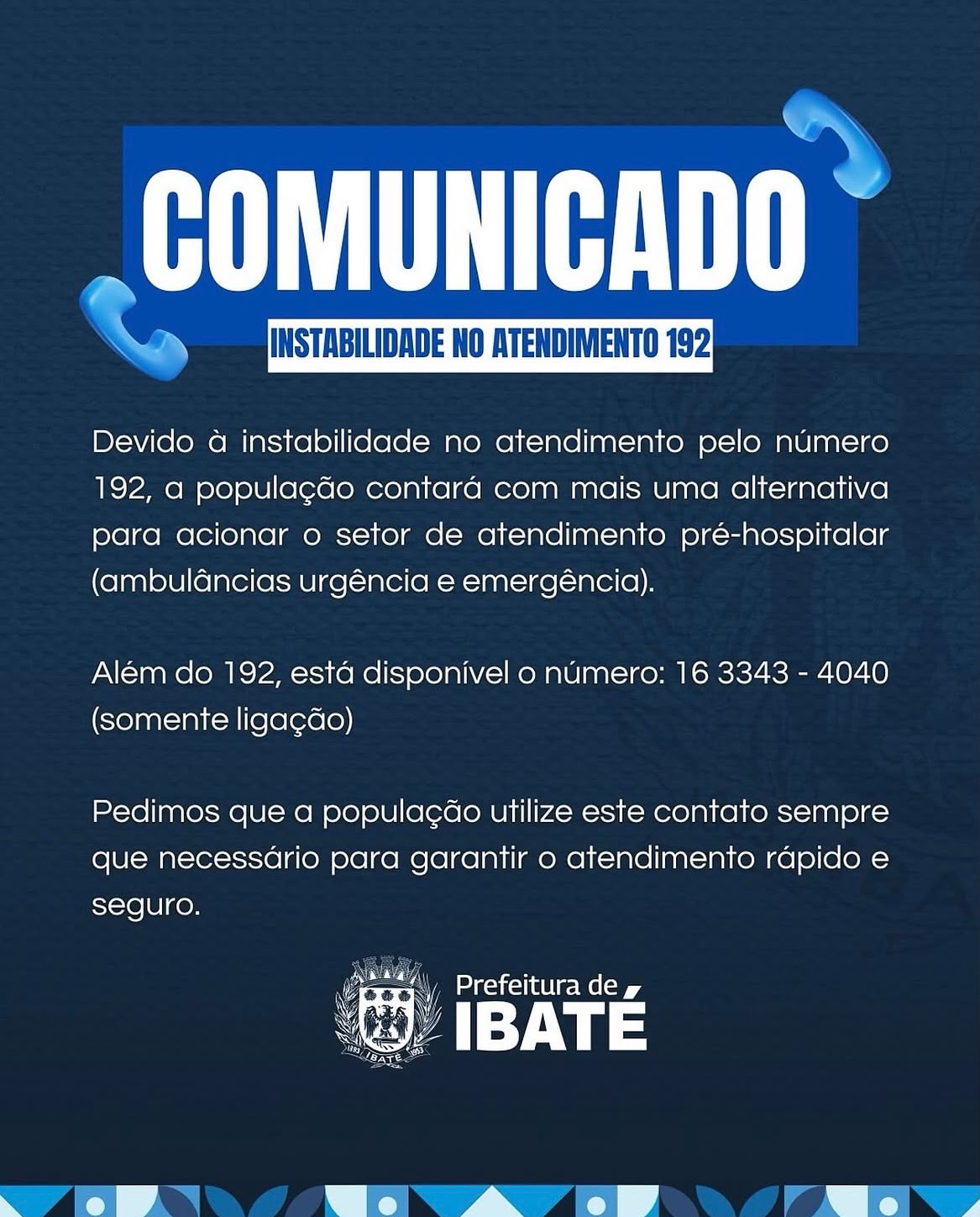🚨 COMUNICADO À POPULAÇÃO DE IBATÉ