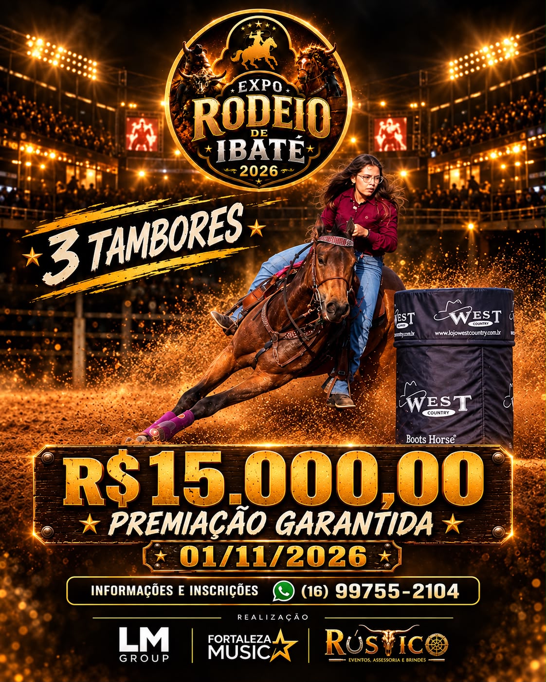📌 Expo Rodeio de Ibaté terá competição de 3 Tambores com R$ 15 mil em premiação