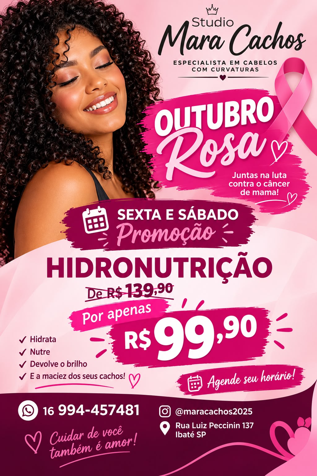 🎀 OUTUBRO ROSA NO STUDIO MARA CACHOS: CUIDAR DE VOCÊ TAMBÉM É UM ATO DE AMOR!