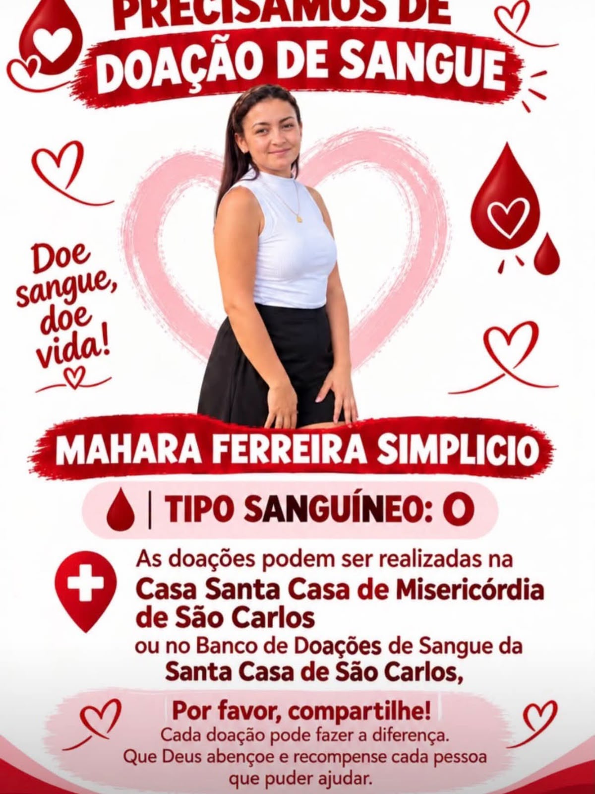 🩸 UMA DOAÇÃO PODE SALVAR UMA VIDA! MAHARA PRECISA DE AJUDA!